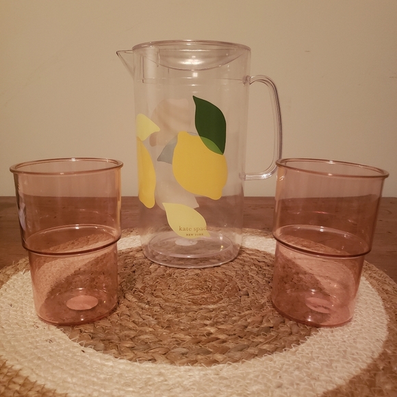 Kate Spade Lemon pitcher & 2 cups Bundle Lot - Picture 4 of 6